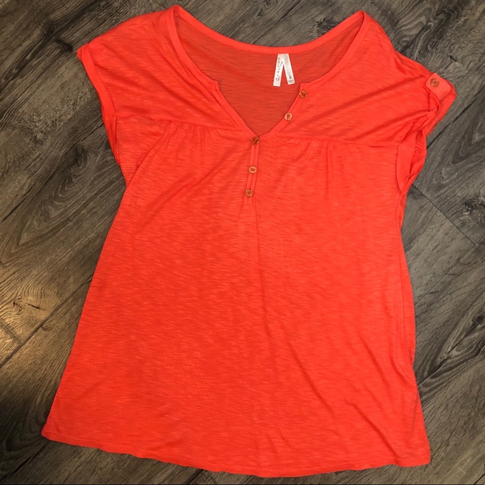 Womens Orange button short sleeve shirt